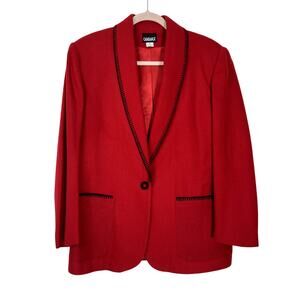 Casablanca Red w/Black Details 100% Wool One Button Closure Blazer Jacket Size 8